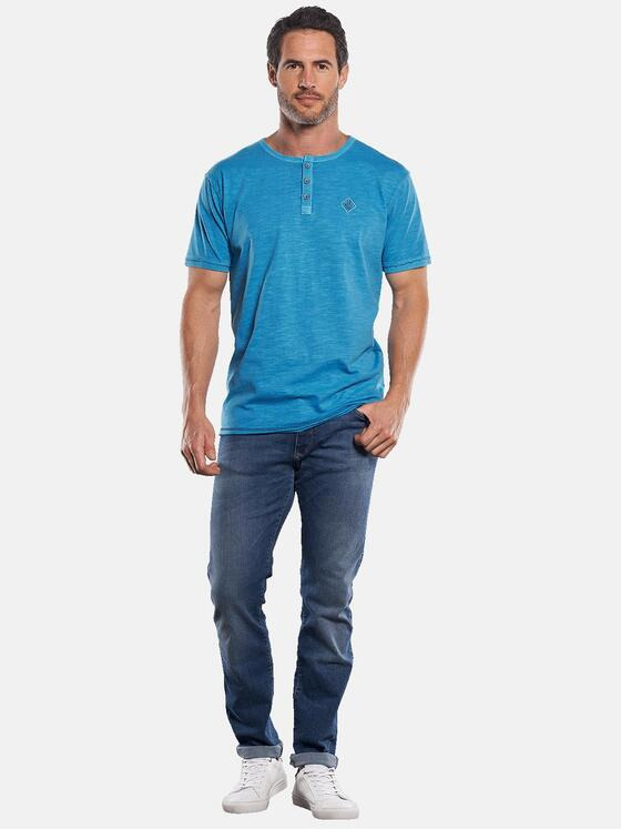 engbers Herren T-Shirt mit Knopfleiste und Kontrastdetails Türkis 29801