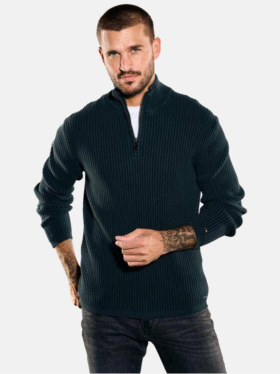 emilio adani Herren Pullover mit Troyerkragen Türkis 35617