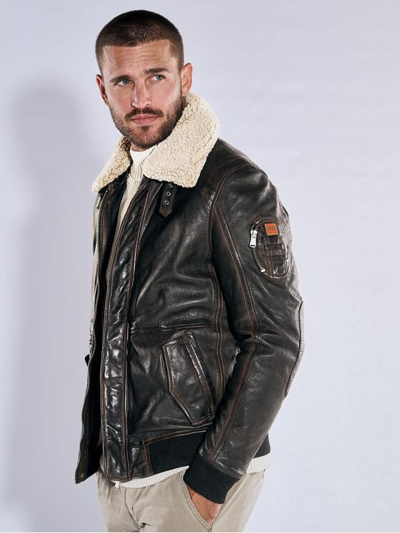 emilio adani Herren Lederjacke slim fit Braun 37428