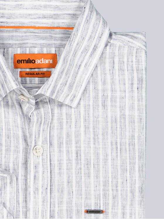 emilio adani Herren Langarm-Hemd gestreift Grau 38888