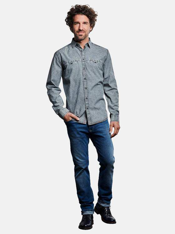 engbers Herren Langarm-Hemd gemustert Petrolblau 32049