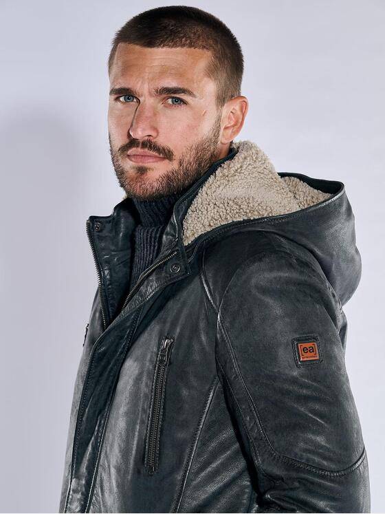 emilio adani Herren Lederjacke slim fit Grau 37429
