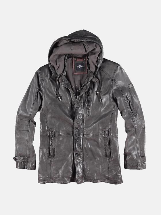 engbers Herren Lederparka mit Kapuze Grau 30218