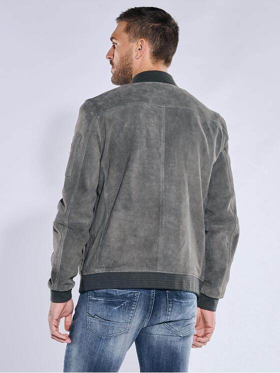 emilio adani Herren Lederjacke slim fit Grau 38290