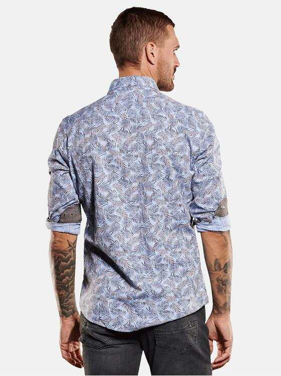 emilio adani Herren Langarm-Hemd gemustert Blau 34959