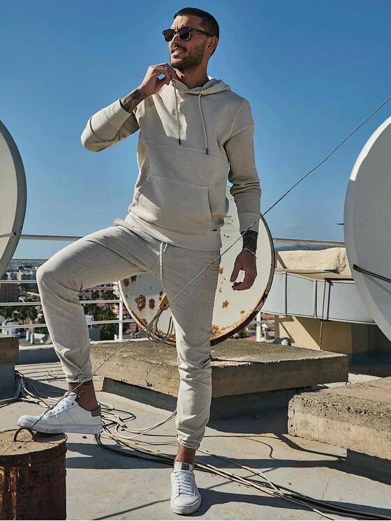 emilio adani Herren Sweatshirt mit Kapuze Beige 33015