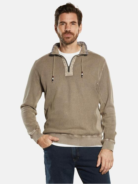 engbers Herren Sweatshirt mit Troyerkragen Beige 34334