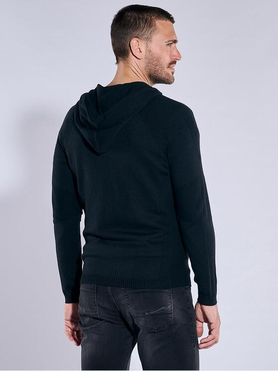 emilio adani Herren Cardigan mit Kapuze Schwarz 37398