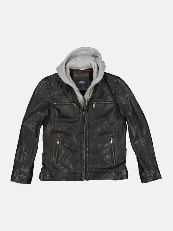 engbers Herren Lederjacke mit Kapuze Schwarz 35188