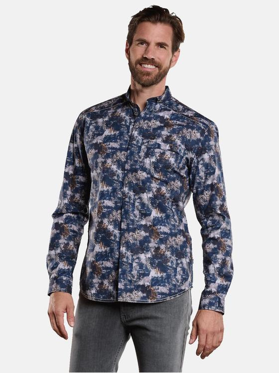 engbers Herren Langarm-Hemd gemustert Blau 34190