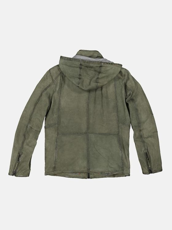 engbers Herren Lederjacke mit abnehmbarer Kapuze Grün 34076