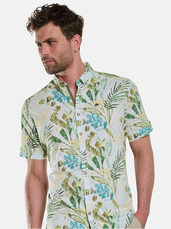 engbers Herren Kurzarm-Hemd mit Floralprint Grün 33062