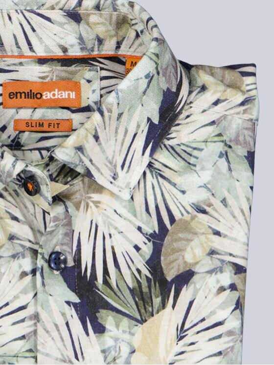 emilio adani Herren Jerseyhemd mit tropischem Print Beige 40566