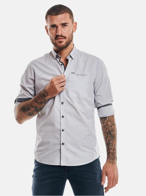 emilio adani Herren Langarm-Hemd strukturiert Silbergrau 32461