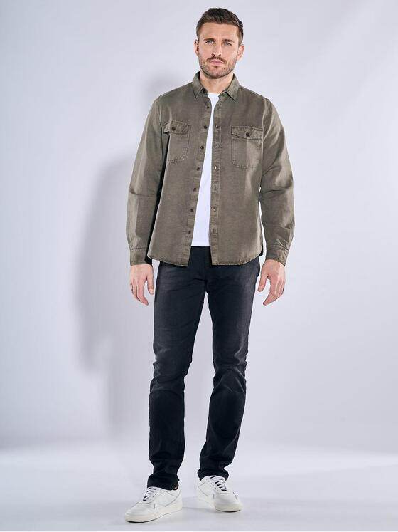 emilio adani Herren Overshirt mit Leinenanteil Khaki 38639