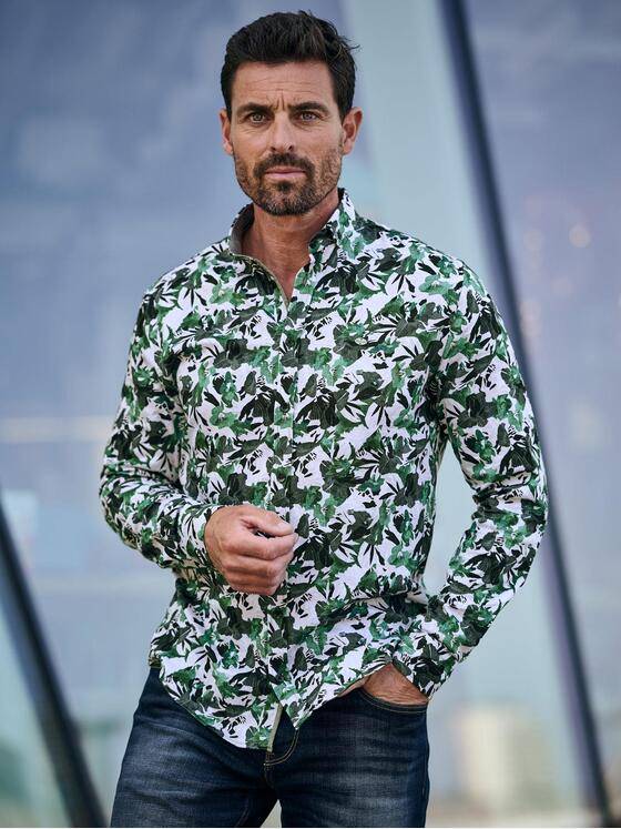 engbers Herren Langarm-Hemd gemustert Gruen 38020