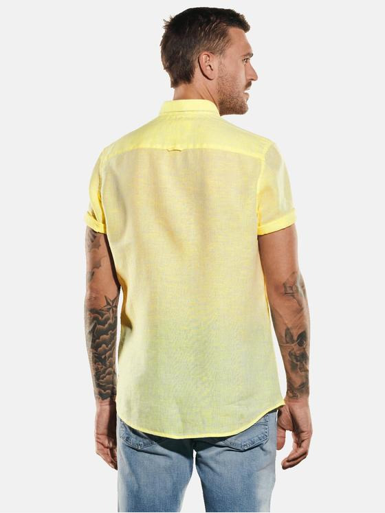 emilio adani Herren Kurzarm-Hemd uni Gelb 35049