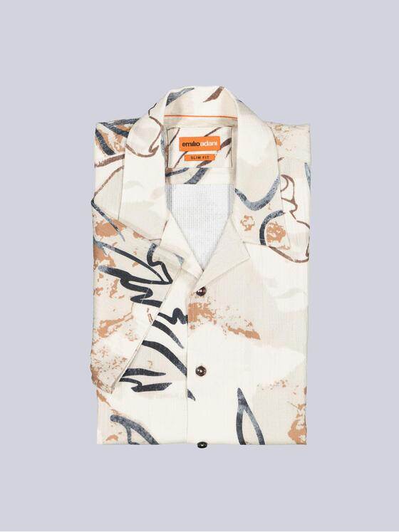 emilio adani Herren Kurzarm-Hemd gemustert Beige 38988