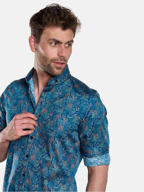 ENGBERS GERMANY Herren Langarm-Hemd gemustert Saphirblau 33235