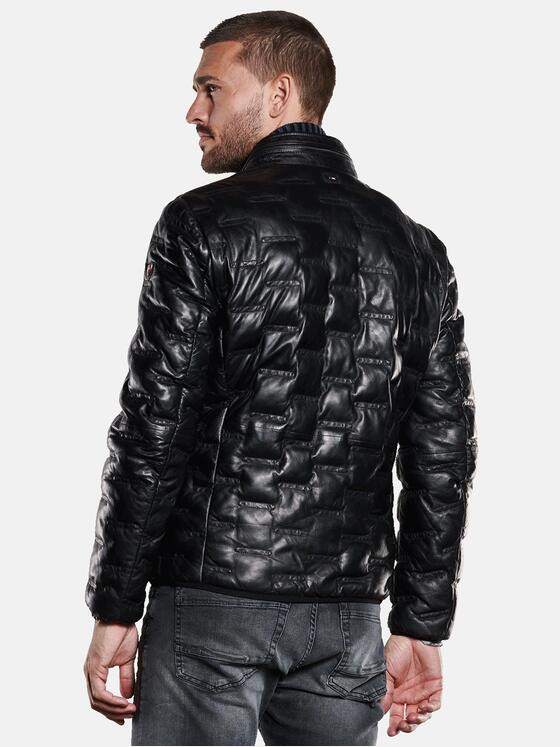 emilio adani Herren Lederjacke mit Steppung Schwarz 33528