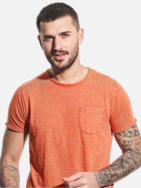 emilio adani Herren Streifenshirt aus softem Slub-Jersey Orange 31139
