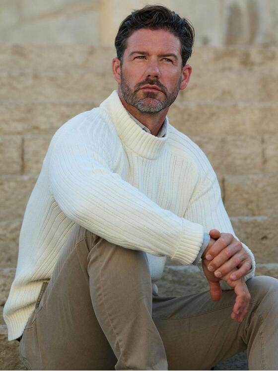 emilio adani Herren Pullover mit Stehkragen Naturweiss 39396