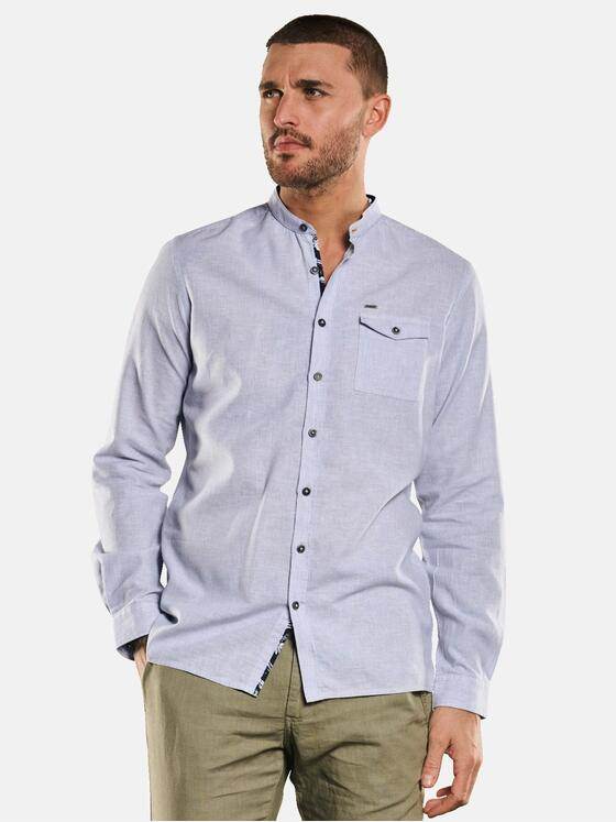 emilio adani Herren Langarm-Hemd mit Leinen-Anteil Blau 32997