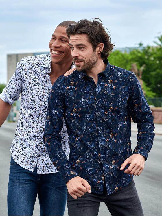 emilio adani Herren Cord-Hemd mit All-Over-Print Blau 31957