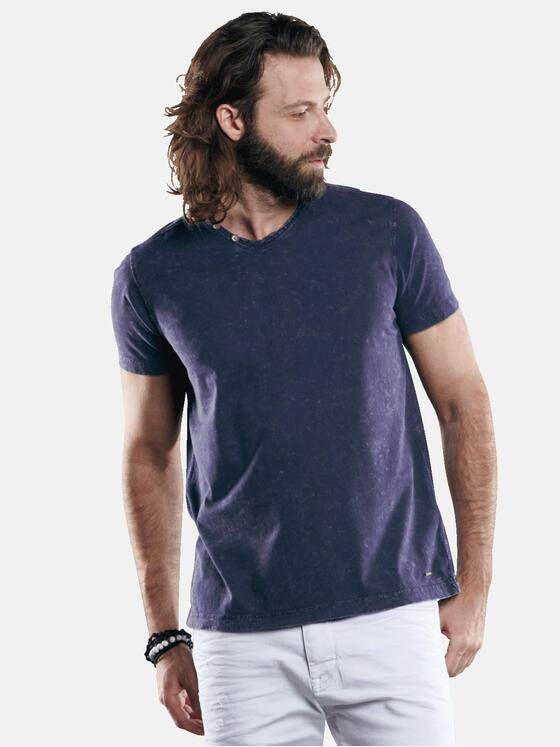 emilio adani Herren V-Neck T-Shirt mit spannendem Farbeffekt Blau 29682