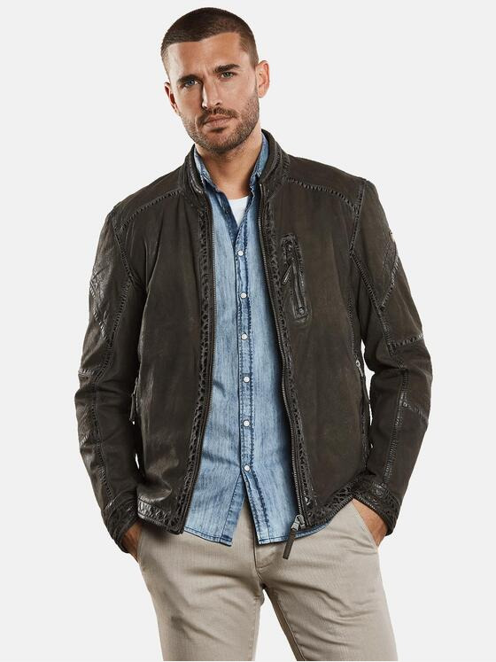emilio adani Herren Lederjacke aus Nubuk-Leder Grün 34223