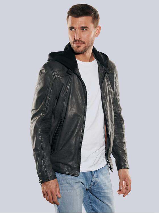 emilio adani Herren Lederjacke slim fit Grau 35204