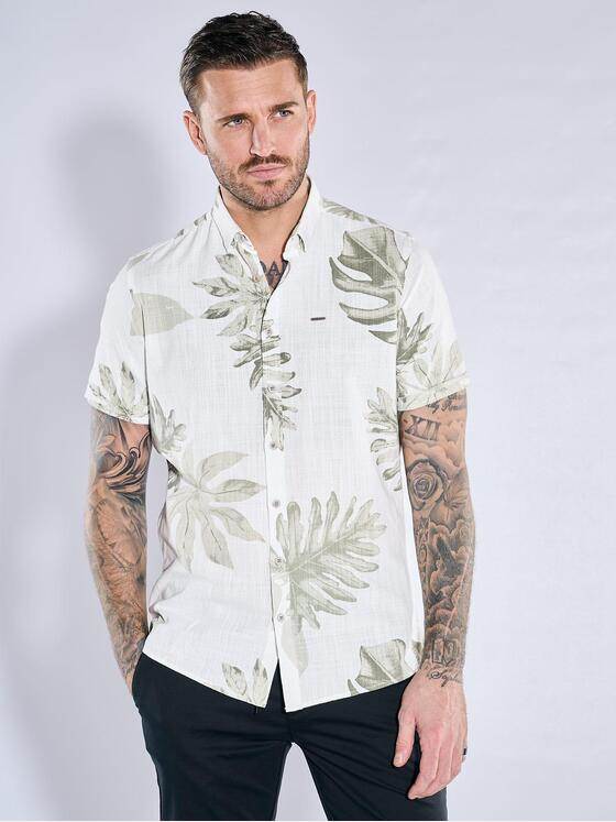 emilio adani Herren Kurzarm-Hemd  gemustert Khaki 38484