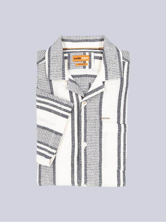 emilio adani Herren Kurzarm-Hemd gestreift Creme 39039