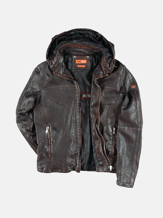 emilio adani Herren Derbe Lederjacke mit abnehmbarer Kapuze Braun 31057