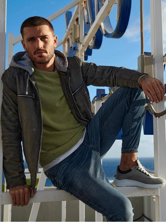 emilio adani Herren Lederjacke mit Sweat-Kapuze Braun 32570