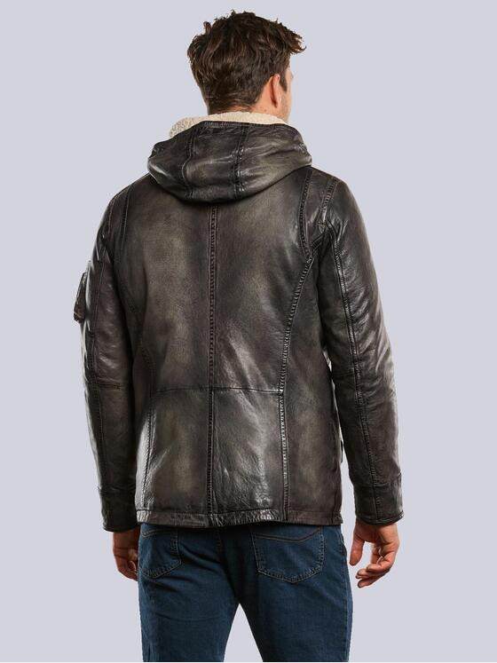 engbers Herren Lederjacke mit Kapuze Grün 33546