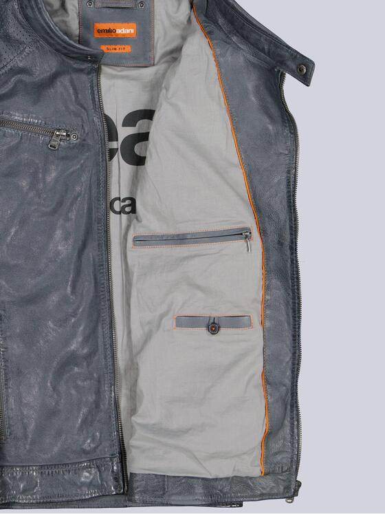 emilio adani Herren Lederjacke in Bikeroptik Mittelblau 40003