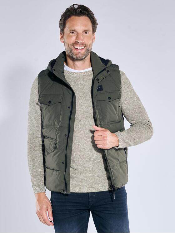 engbers Herren Weste mit abnehmbarer Kapuze Dunkelgruen 39104
