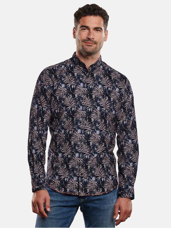 engbers Herren Langarm-Hemd mit floralem Print Saphirblau 32279