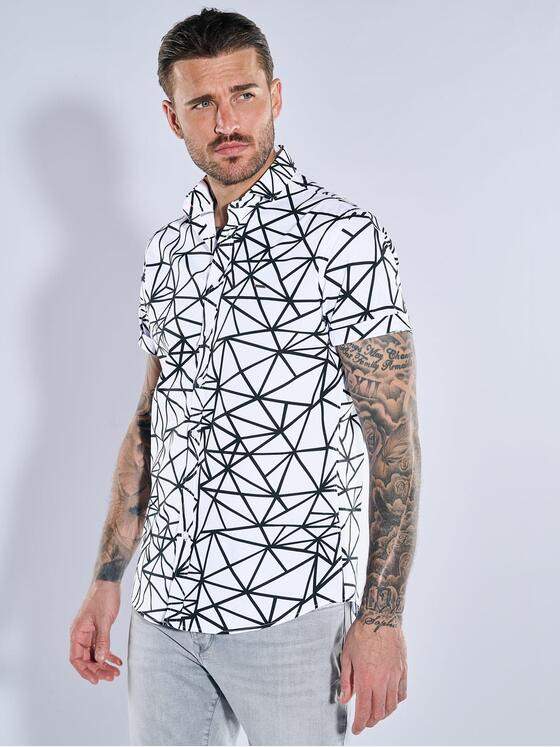 emilio adani Herren Kurzarm-Hemd gemustert Schwarz 39245