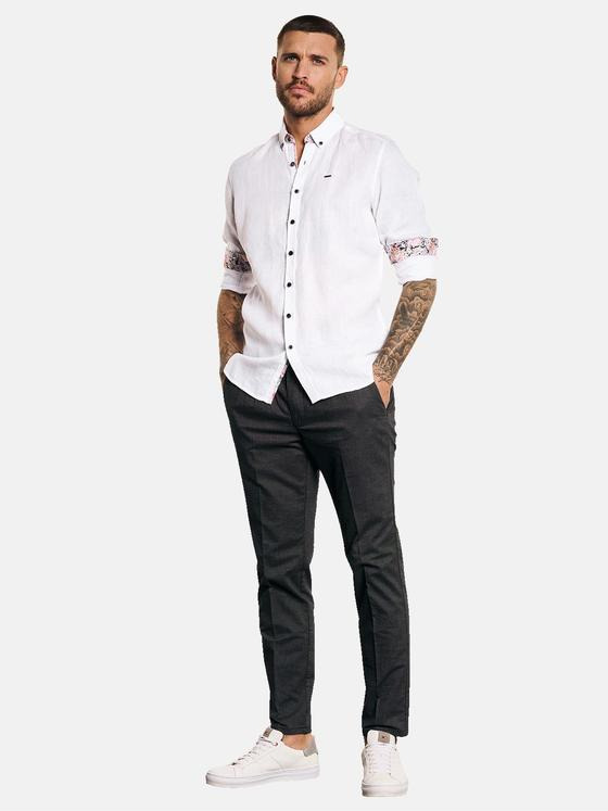 emilio adani Herren Langarm-Hemd aus Leinen Weiß 33090