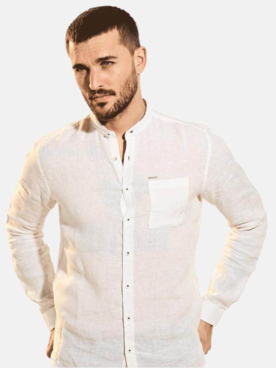 emilio adani Herren Langarm-Hemd aus Leinenstoff Weiß 31669