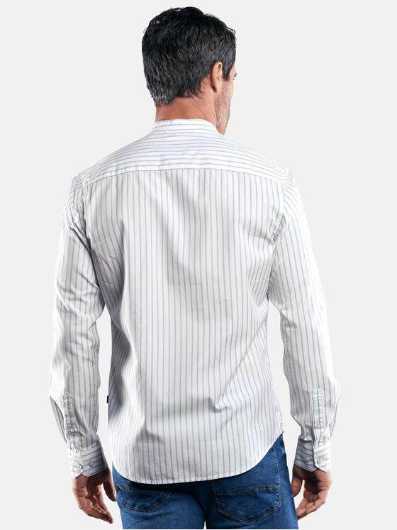 engbers Herren Gestreiftes Stehkragenhemd Naturweiss 29096