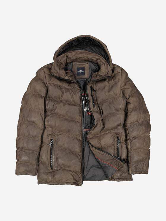 engbers Herren Lederjacke mit Kapuze Dunkelbraun 37421