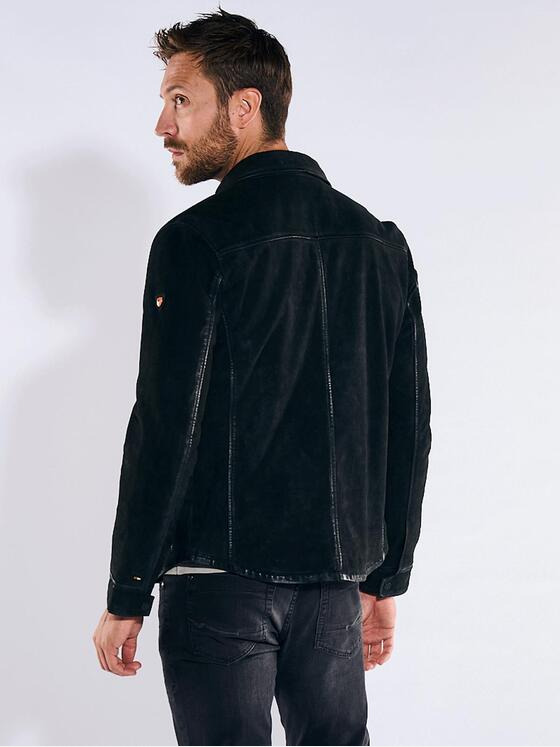 emilio adani Herren Lederjacke slim fit Schwarz 36199