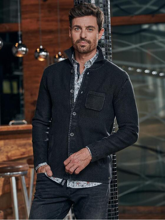 engbers Herren Strick Overshirt Schwarz 32448