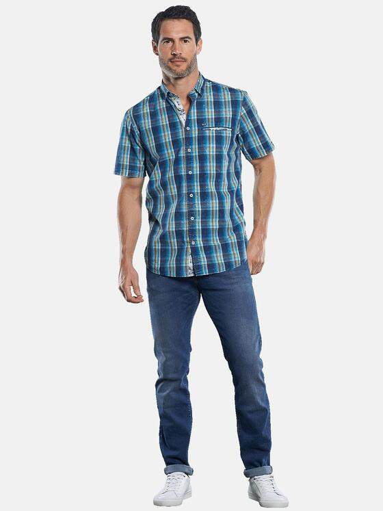 engbers Herren Sommerliches Karohemd mit dezenten Kontrastdetails Cyanblau 29609