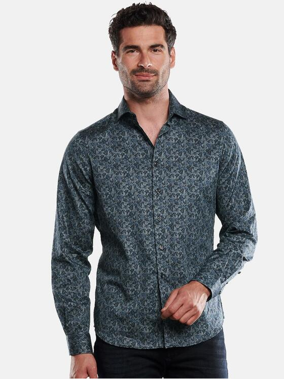 ENGBERS GERMANY Herren Langarm-Hemd gemustert Petrolblau 31886