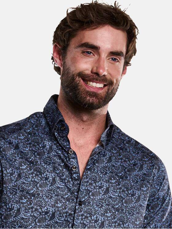 engbers Herren Langarm-Hemd mit Paisley-Print Saphirblau 33363