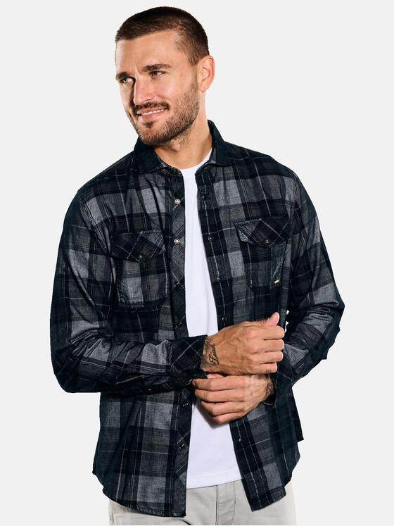 emilio adani Herren Langarm-Hemd kariert Schwarz 35270